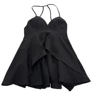 Tea & Cup Dress Womens Large Black Strappy Fit & Flare Ruffle Cutout Back Skater
